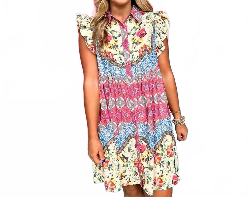 NEW SUHKASANA penelope cap sleeve dress in multiprint